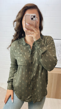 dünne Bluse mit Glitzer Akzenten, Brusttasche / khaki Art. 10749