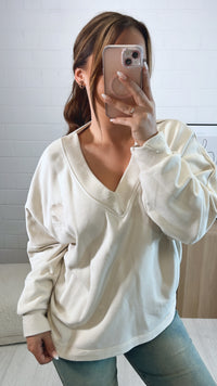 Sweatshirt " amour " mit V-Ausschnitt / beige Art. 8807