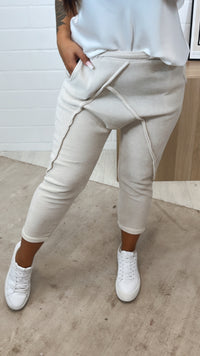 CORD OPTIK Jogger Hose mit tiefem Schritt, gestreifter Bund / creme Art. 11248