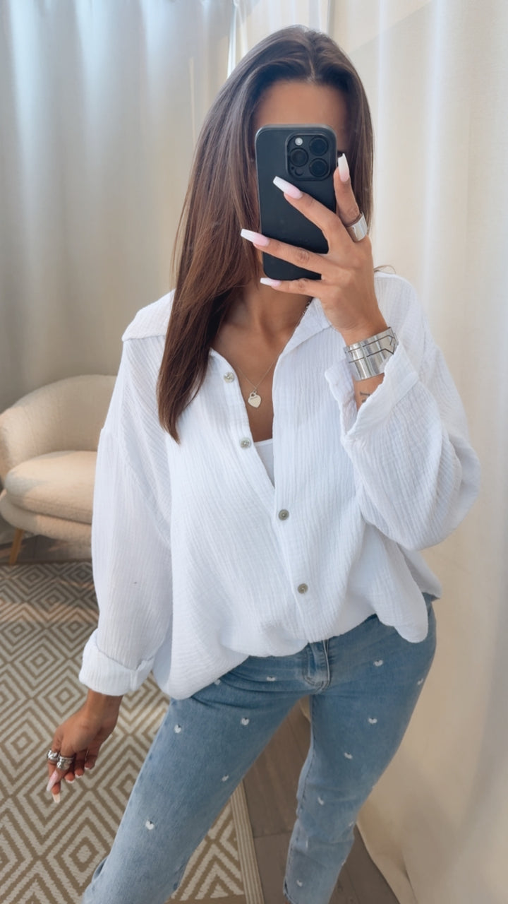 KURZE Oversize Musselin Bluse / weiss Art. 3140