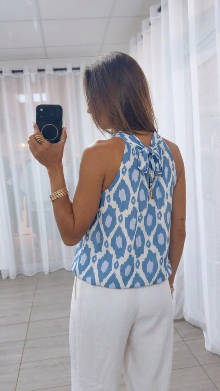 MOSAIK Print ärmelloses Top /  weiss - denim blau - hell blau Art. 15478