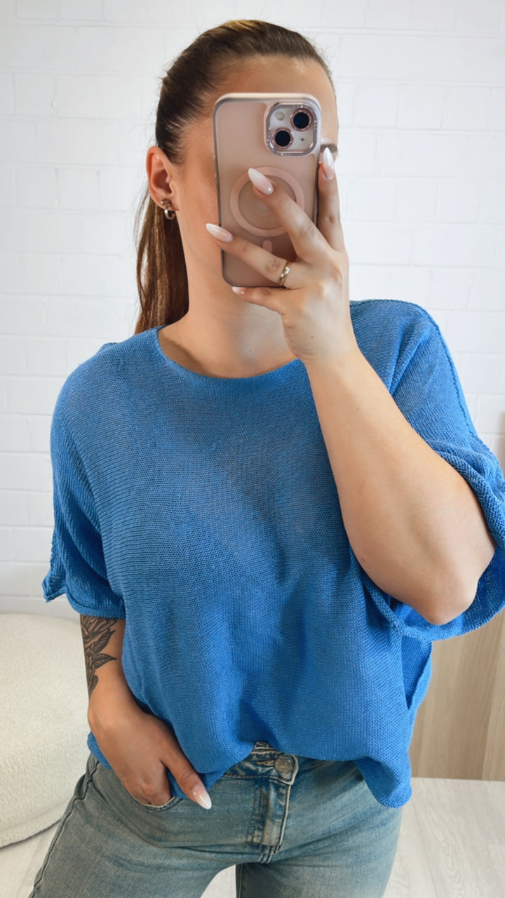weites Strick T-Shirt Oberteil / royal blau Art. 9754