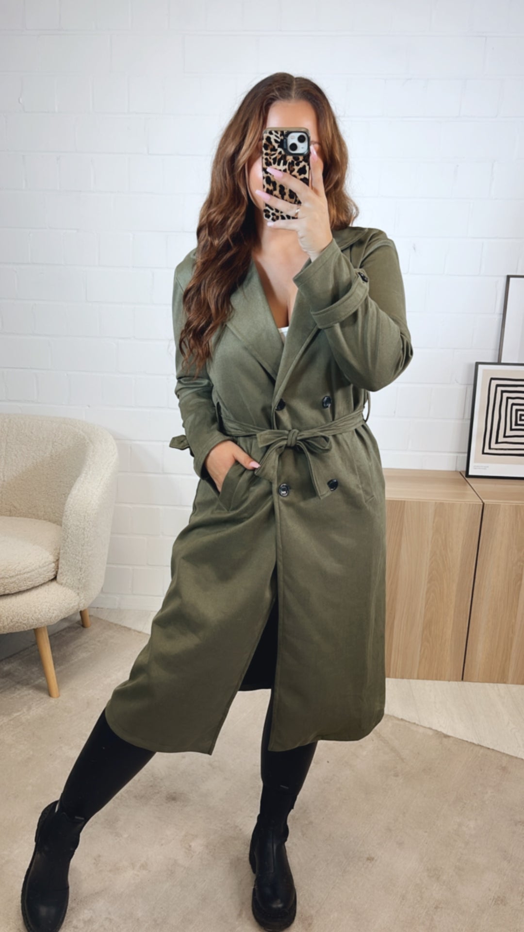 VELOURS Trenchcoat Mantel mit KNÖPFEN / khaki Art. 12606