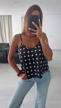 PUNKTE Satin Look Top / schwarz - weiss Art. 15941