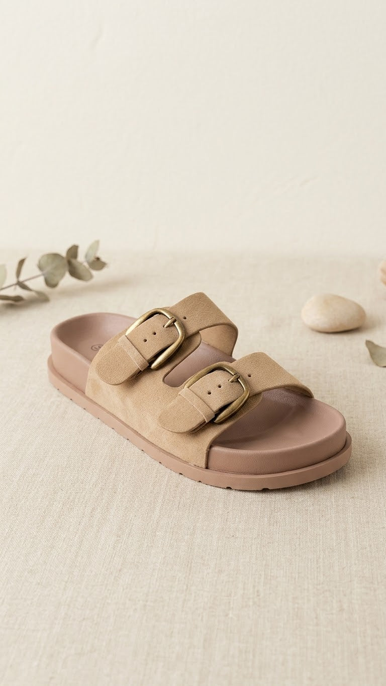 Sandale mit Schnallen " LS373 " / beige Art. 15247