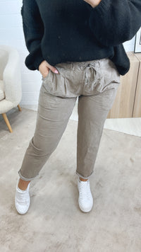 lockere Knitter Optik Hose im Velours Look / taupe Art. 12858