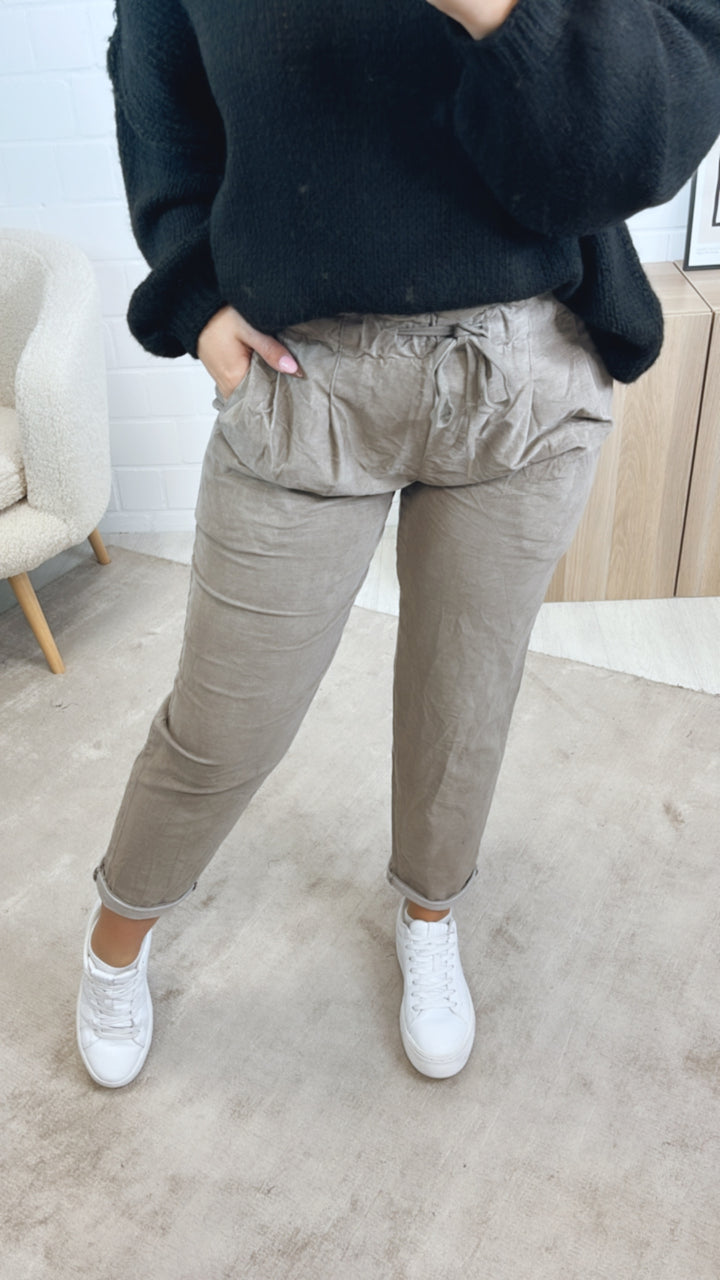 lockere Knitter Optik Hose im Velours Look / taupe Art. 12858