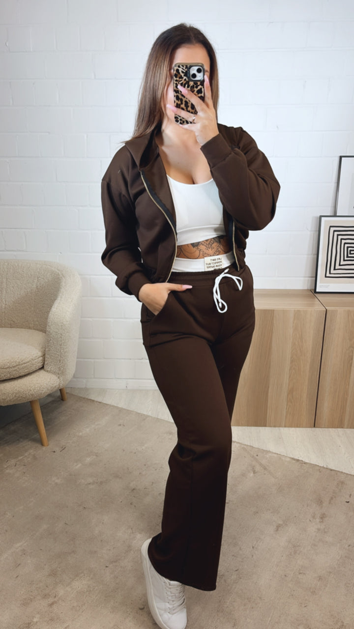 dreiteiliges Set aus Hose, Jacke und Bustier Top " Your outfit can be " / schoko braun Art. 12742