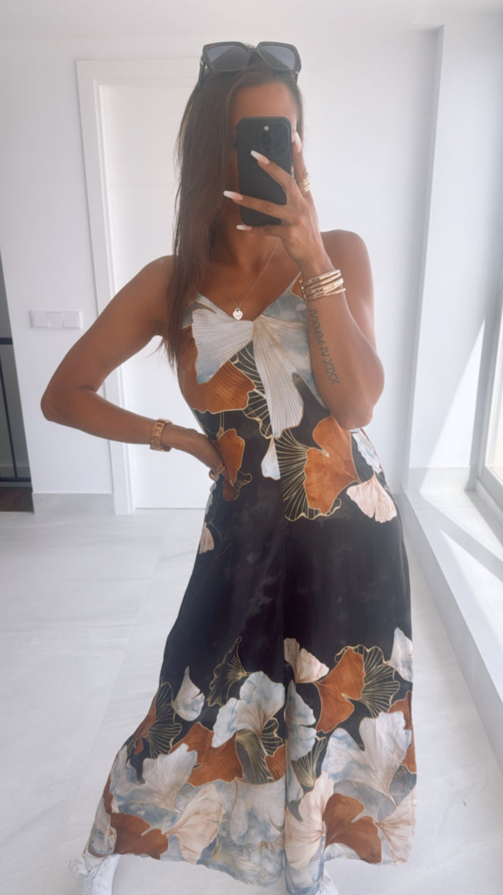Jumpsuit mit ausgefallenen Blumen / schwarz Art. 10081