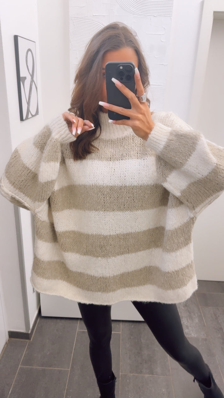 STREIFEN Ultra Oversize Kuschel - Pullover / Creme - beige Art. 13070