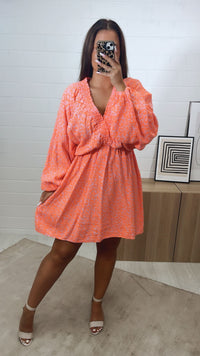 LEO MUSSELIN Kleid, außergewöhnlicher V-Ausschnitt / soft pink - orange Art. 10437