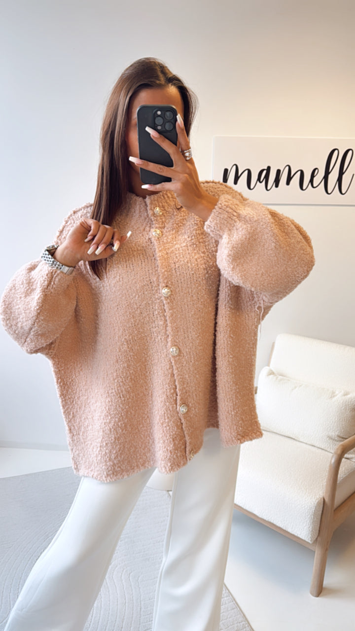 LANGER Teddy Cardigan mit goldenen Knöpfen / puder Art. 8490