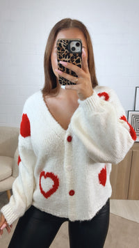 HERZEN Cardigan mit bunten Knöpfen / weiss - rot Art. 12533
