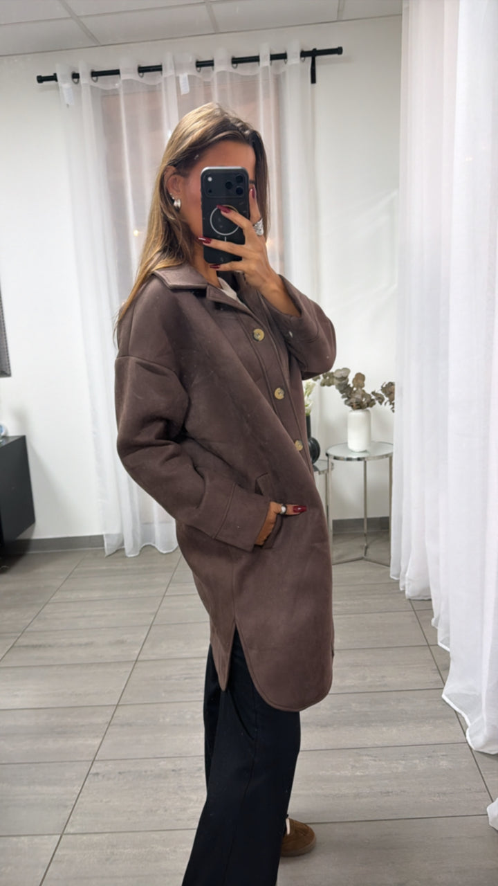 WILDLEDER OPTIK Long Jacke mit Taschen / braun Art. 16403