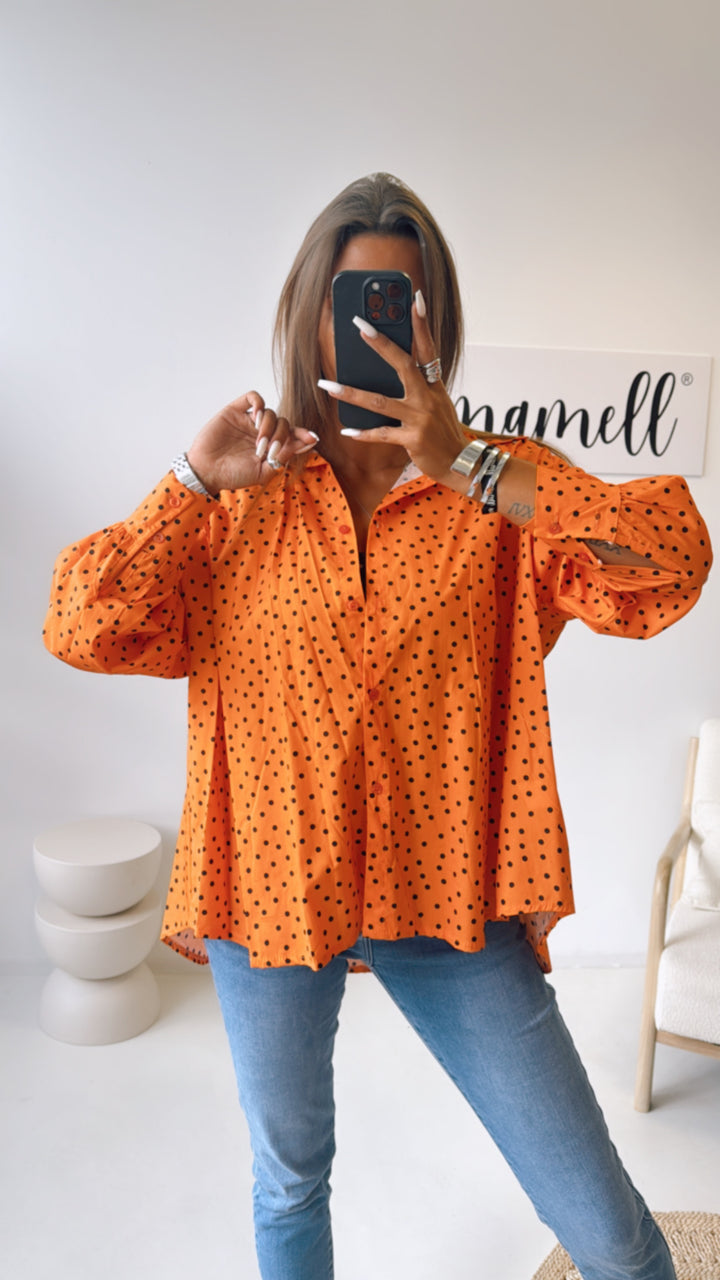 Bluse mit Punkten / orange - schwarz Art. 10533