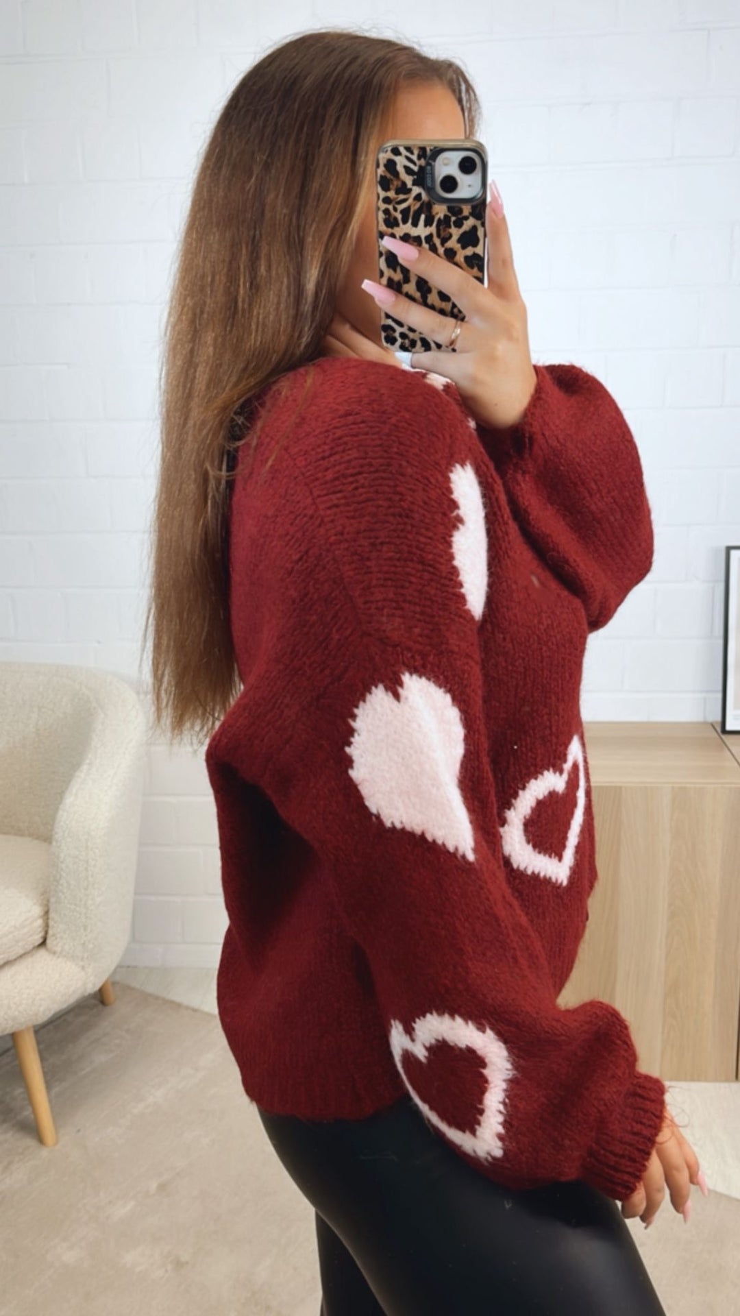 HERZEN Cardigan mit bunten Knöpfen / bordeaux rot - zartes soft rosa Art. 12536