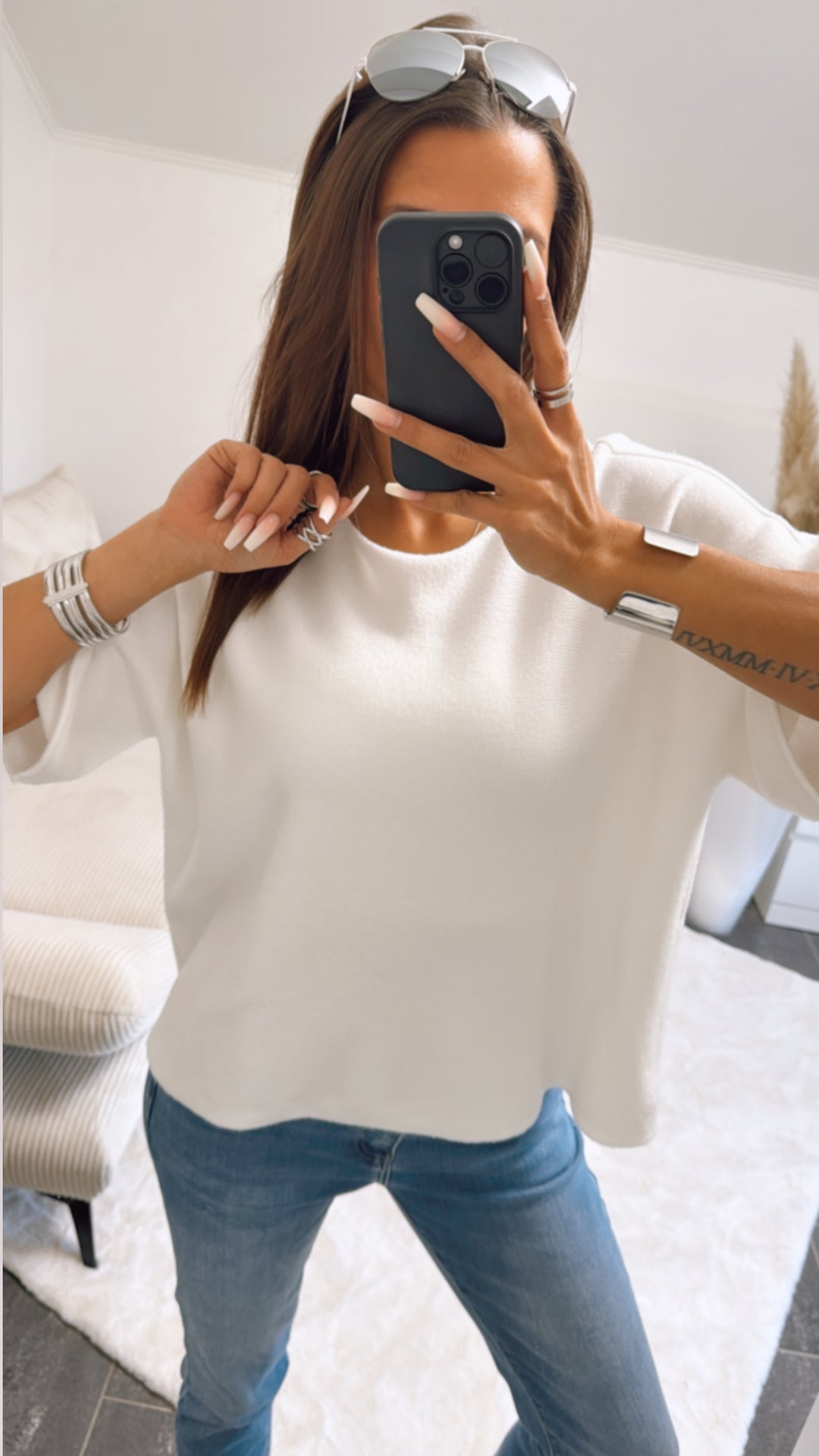 Leichtes Strick oversize T-shirt / weiss Art. 9267