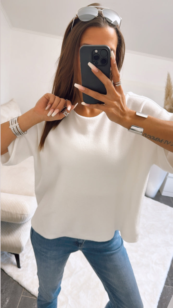 Leichtes Strick oversize T-shirt / weiss Art. 9267