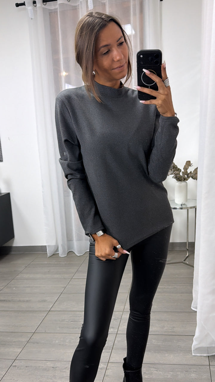 Softer Oversize Long Pullover mit leichtem Stehkragen / dunkel grau Art.16386