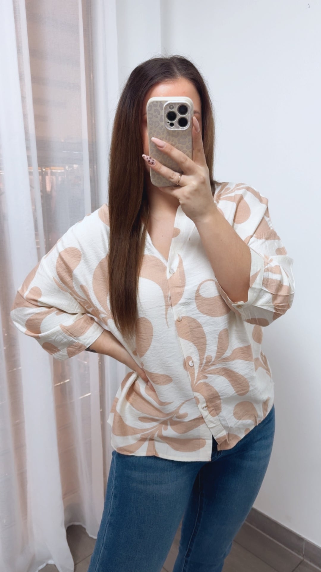 MUSTER Viskose - Leinen Bluse / creme - puder rosa Art. 14022