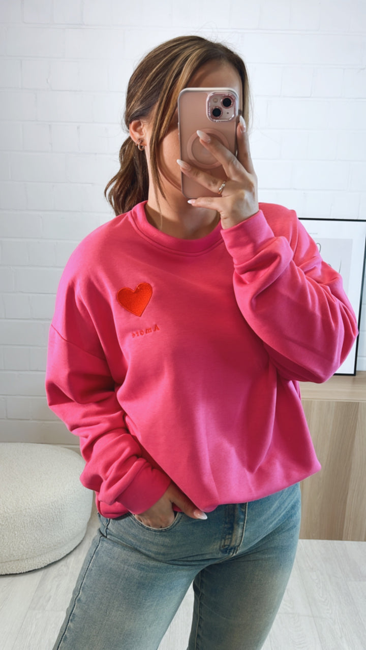 oversize Pullover " Amore " / pink - rot Art. 9642