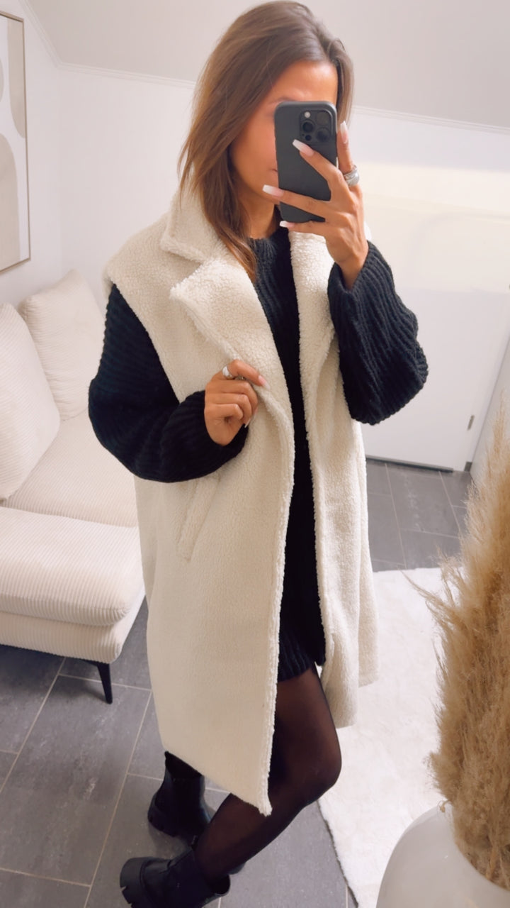 TEDDY offene, längere Weste / creme weiss Art. 12942