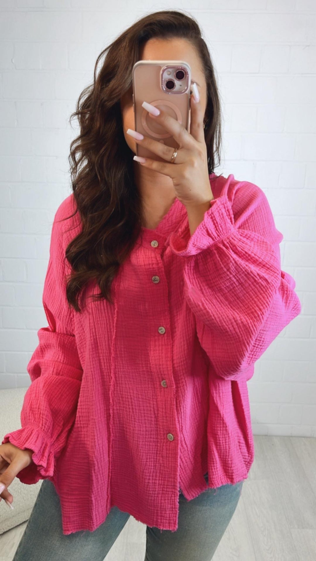 Musselin Oversize Bluse mit used - Elemente / pink Art. 10563