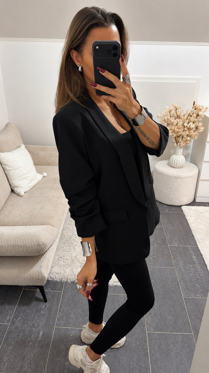BASIC Blazer mit gerafften Ärmeln / schwarz Art. 16600