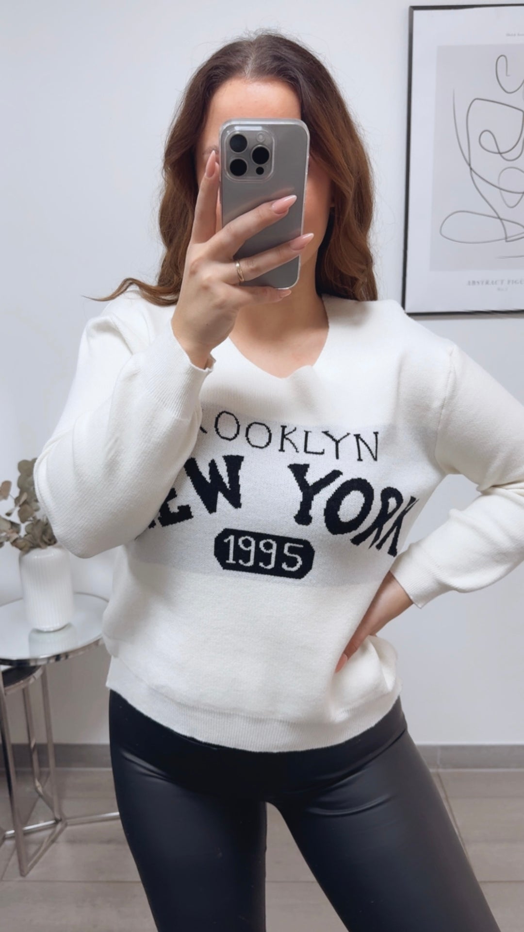 weicher Strick Pullover " New York " / creme weiss - schwarz Art. 13142