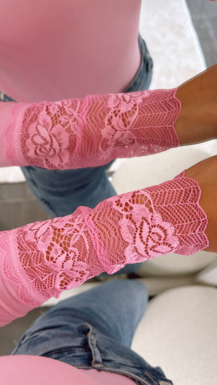 Langarm Oberteil mit Spitzenapplikationen / pink Art. 8999