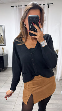Feinstrick Cardigan mit Taschen auf der Vorderseite / schwarz Art.15681