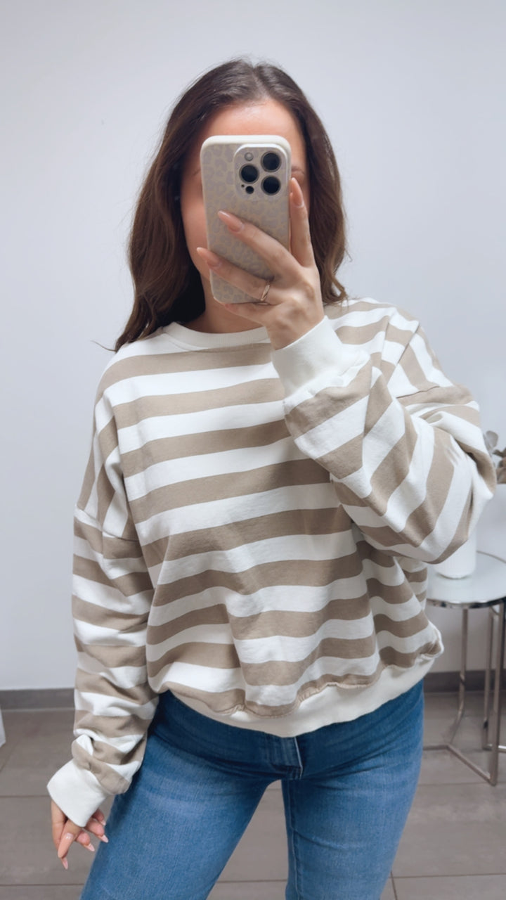 GESTREIFTER Sweater / creme - taupe Art. 13884