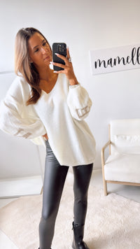Strick Pullover "Namaste" / woll weiß - beige Art. 122326