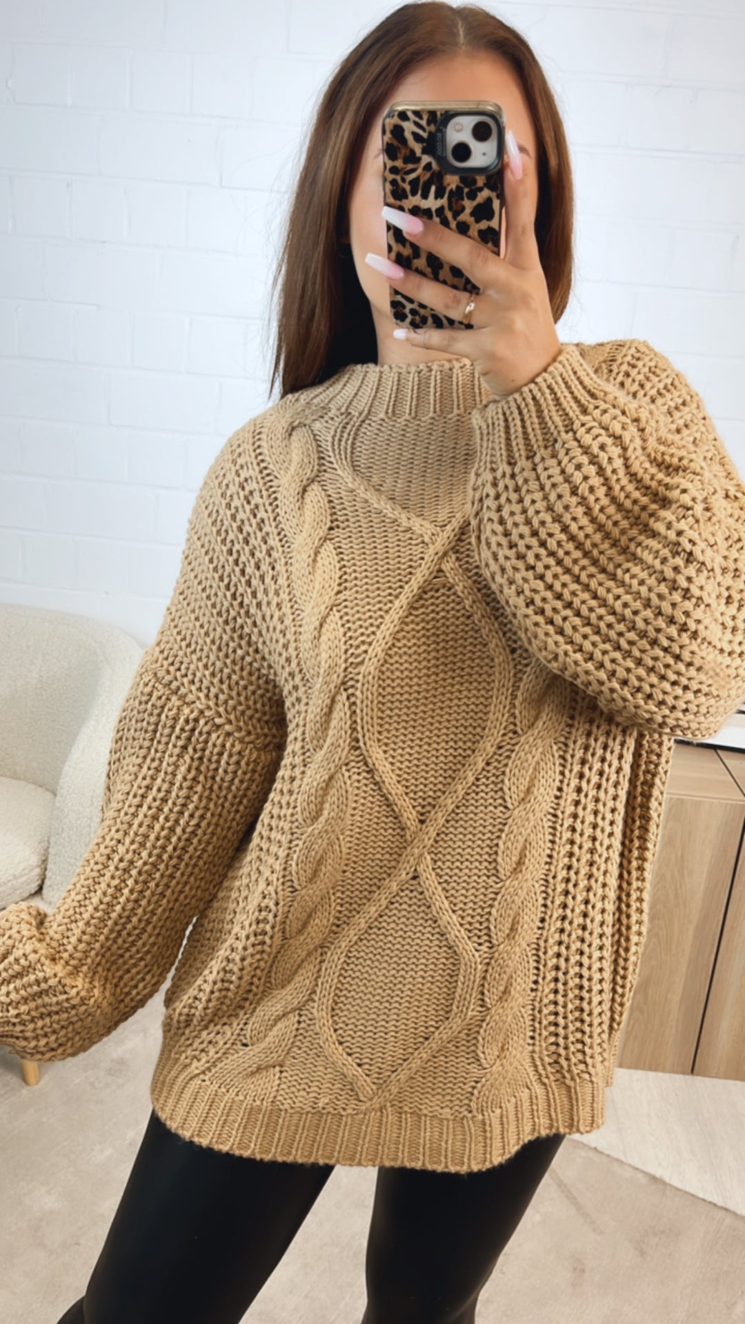 grober Strick Pullover mit Zopfmuster / camel Art. 12374