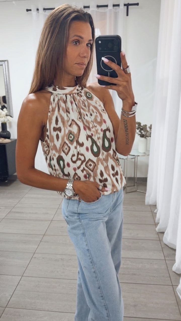 IKAT Look ärmelloses Top / weiss - beige - braun - rosa - khaki Art. 15341