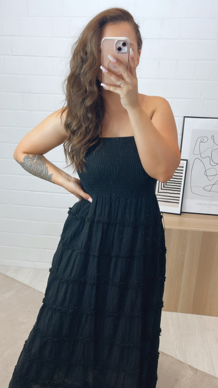 trägerloses (Maxi-) Kleid in Leinen Optik / schwarz Art. 10716