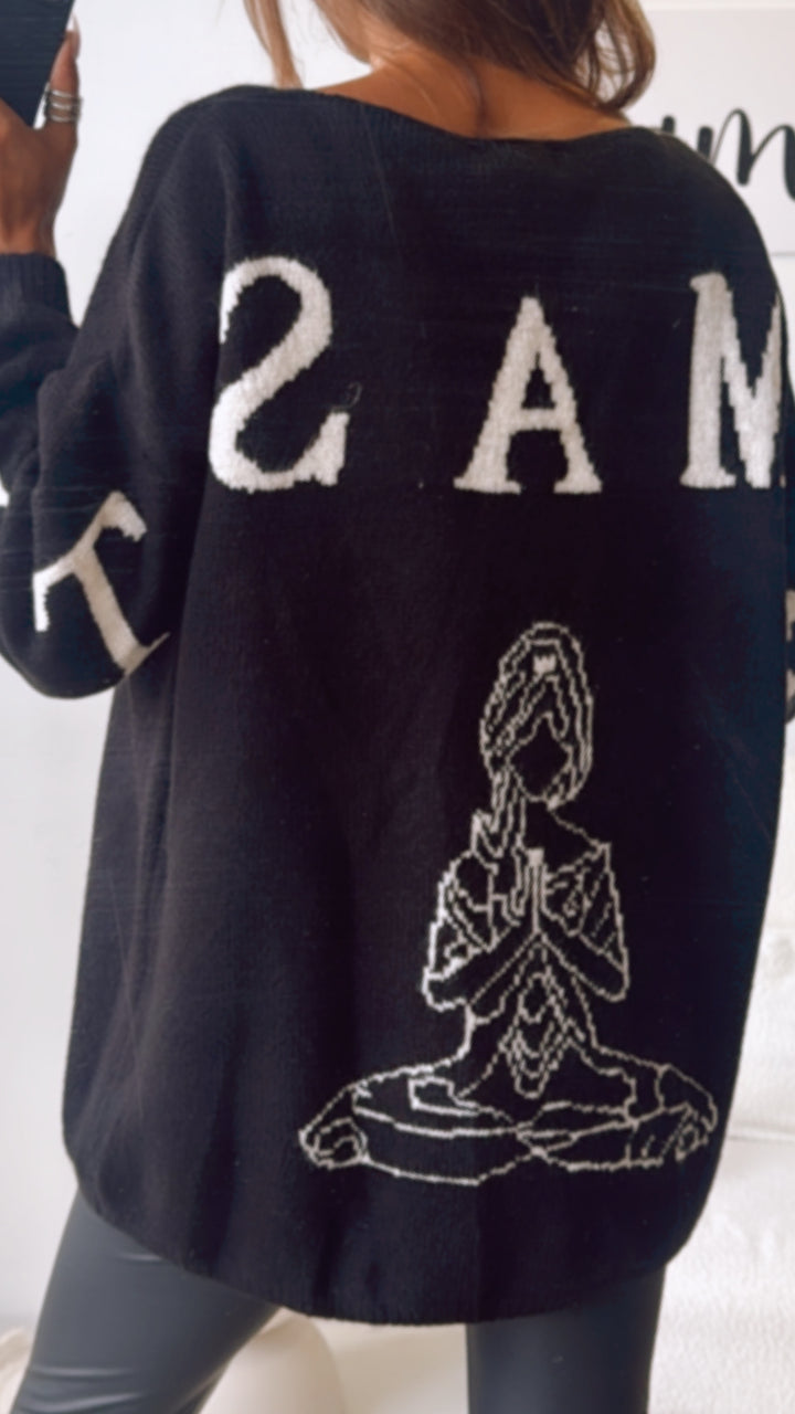 Strick Pullover "Namaste" / schwarz - beige Art. 122325