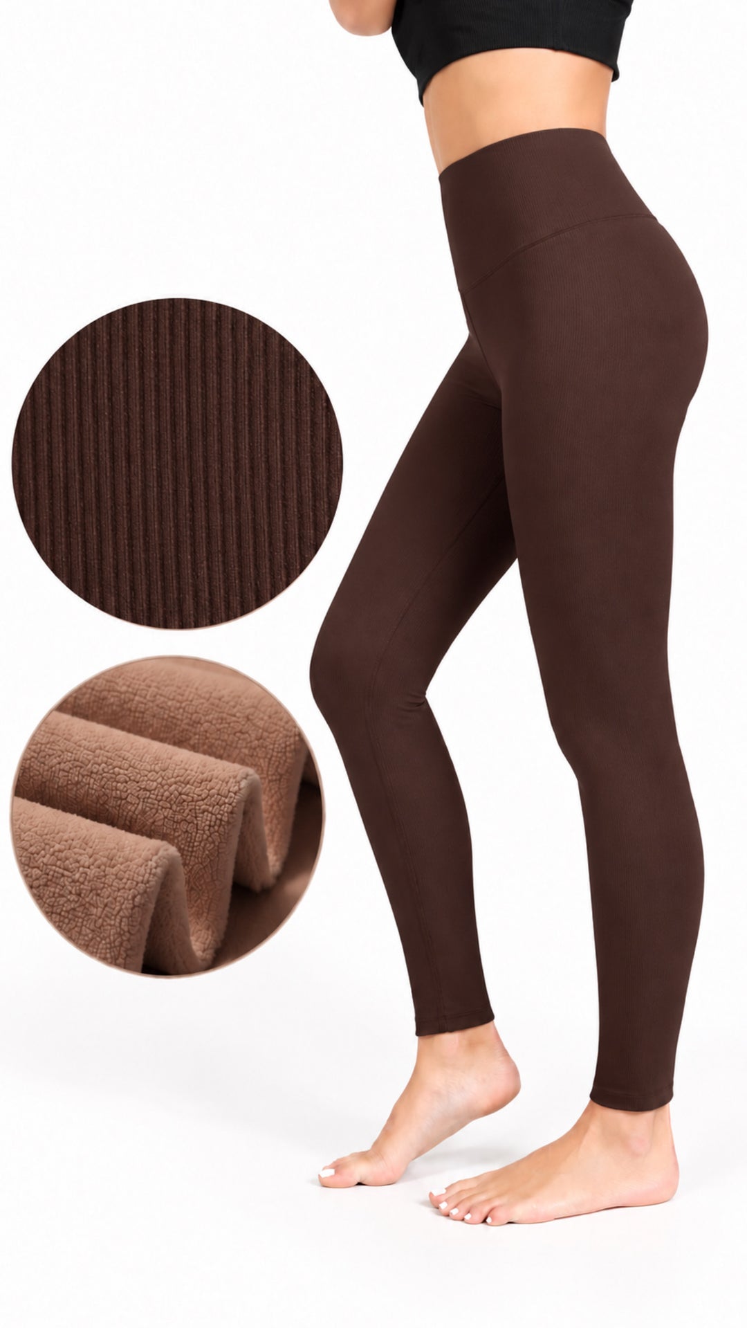 Leicht gefütterte high-waist Ripp Leggings "7867"/ braun Art.16681