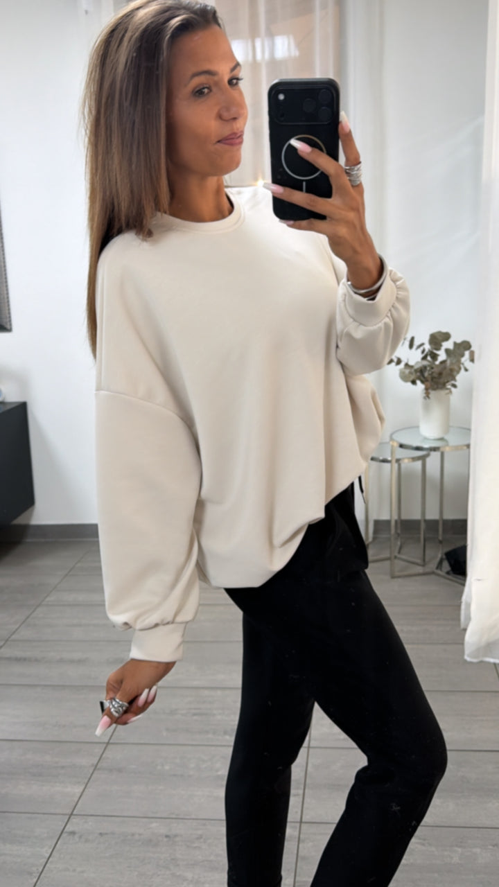 Butterstoff Sweatshirt mit Ballonsaum / beige Art.16305
