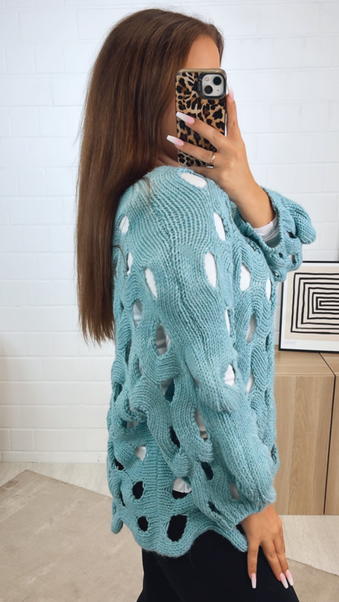 ausgefallener Pullover, grobes Loch Muster / aqua Art. 12367