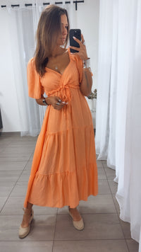 Maxi Lyocell Kleid mit verstellbarem Brustbereich / apricot Art. 14907