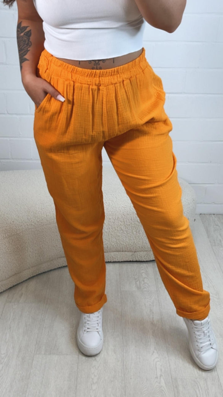 lange Musselin Hose mit Umschlag / orange Art. 10555