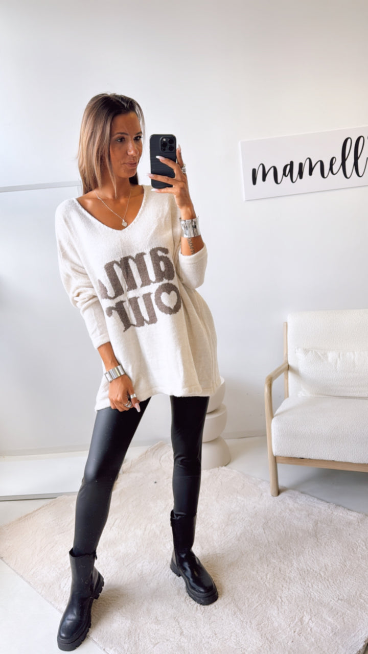ultra oversize Strick Pullover " Amour " / creme - braun Art. 122317