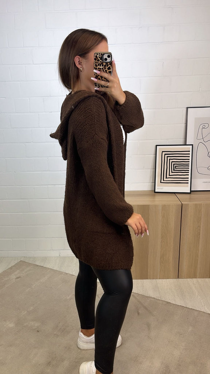 weicher Cardigan mit Kapuze, Taschen / braun Art. 122332