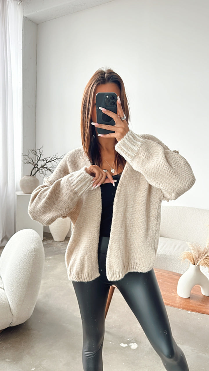 offener Strick Cardigan mit weißen Akzenten / beige Art. 7945