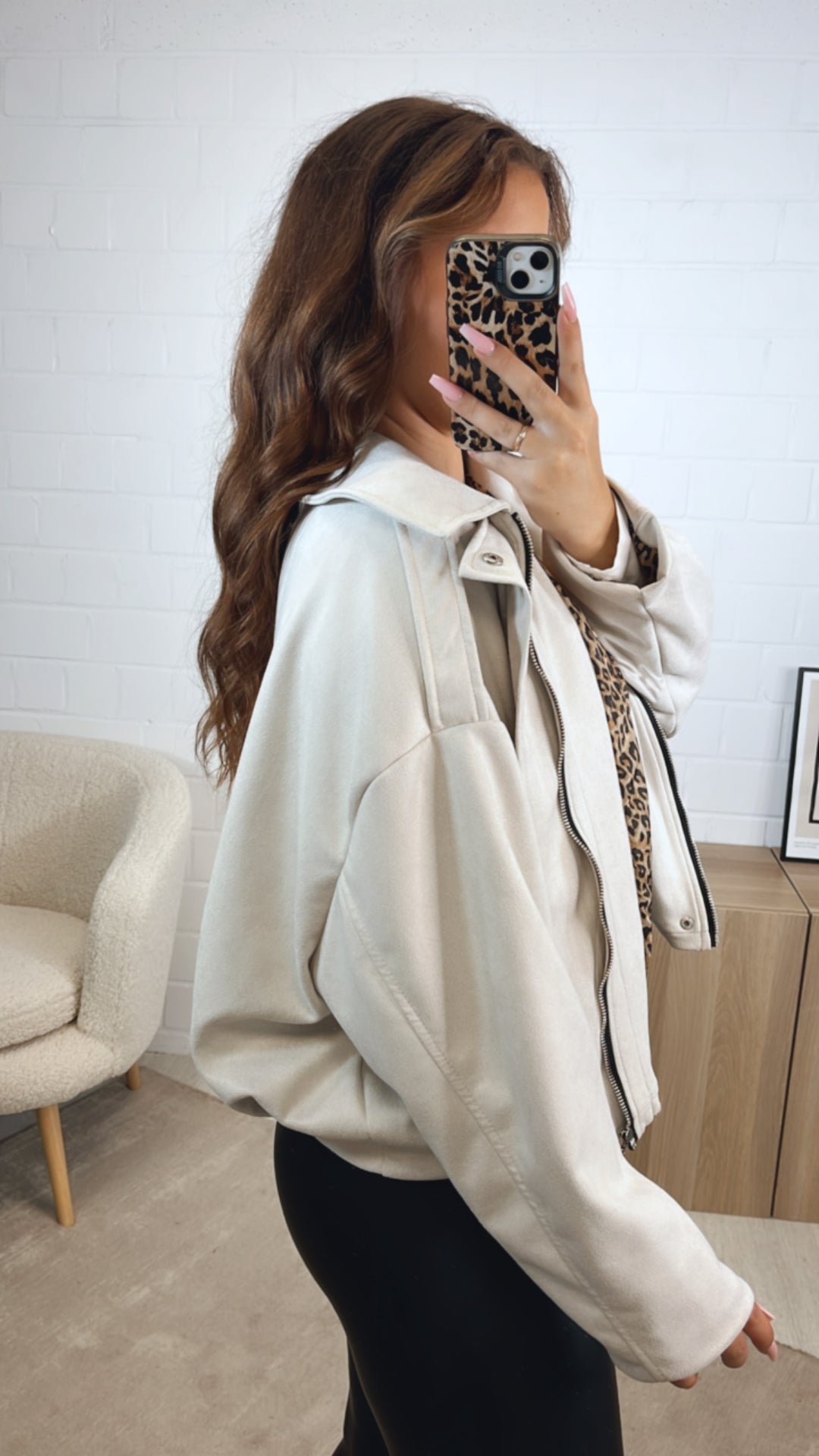 TREND Loose Fit Jacke in Velours Optik, Leo Akzente / creme Art. 12595