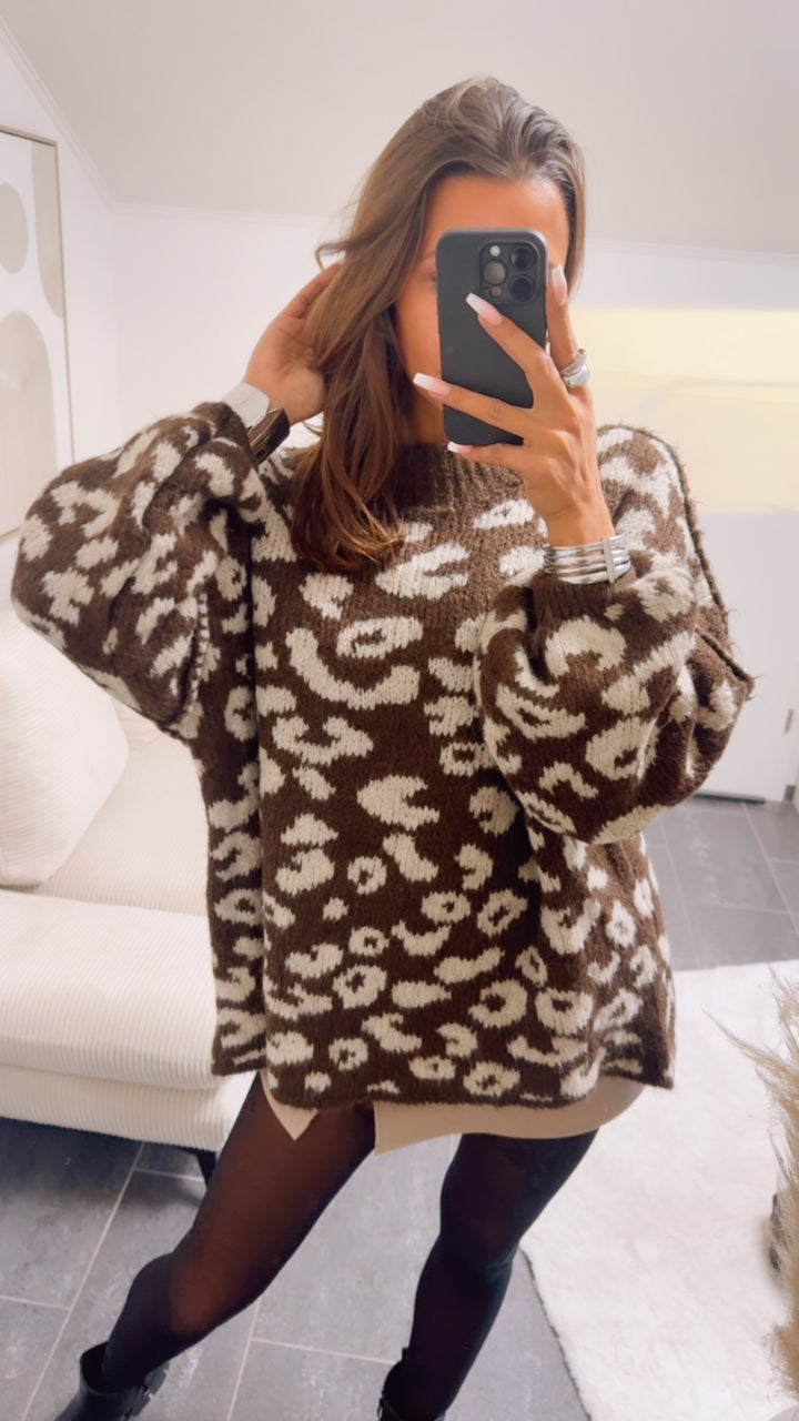 LEO Oversize Kuschel - Pullover / schoko braun - beige Art. 13046