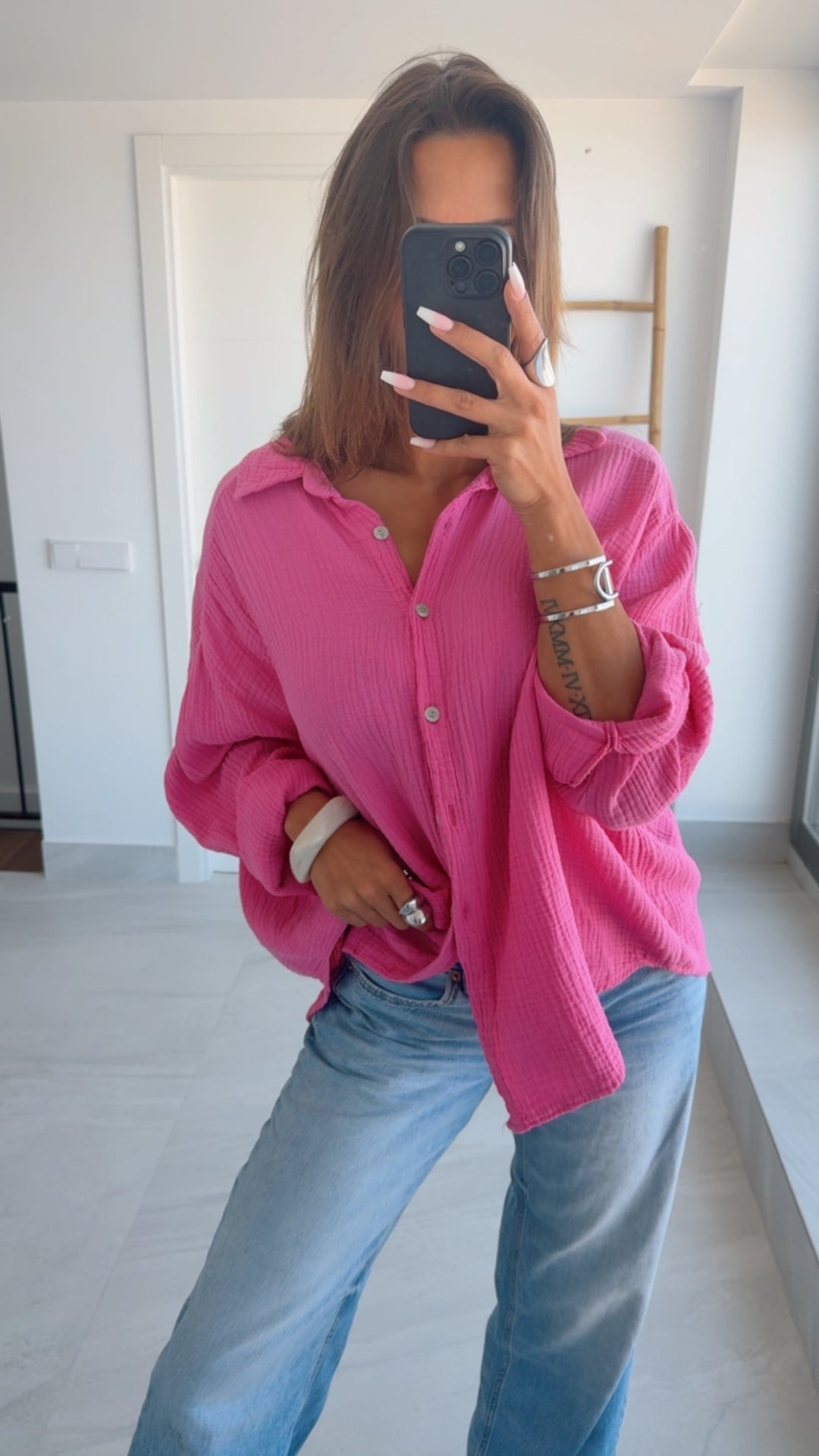 KURZE Oversize Musselin Bluse / pink Art. 3146