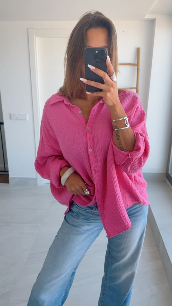 KURZE Oversize Musselin Bluse / pink Art. 3146