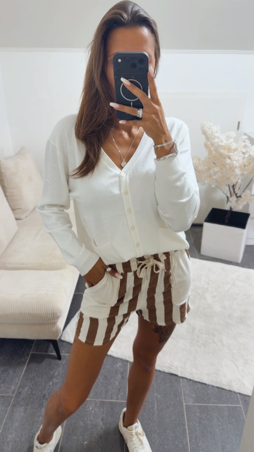 STREIFEN Musselin Shorts / schoko braun - creme Art. 15786